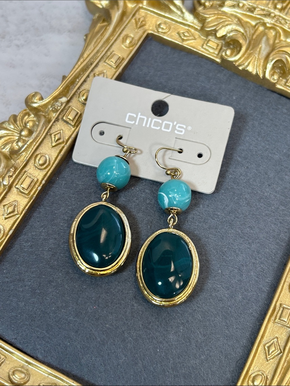 Chico's Teal Acrylic Drop Earrings - Picture 3 of 5